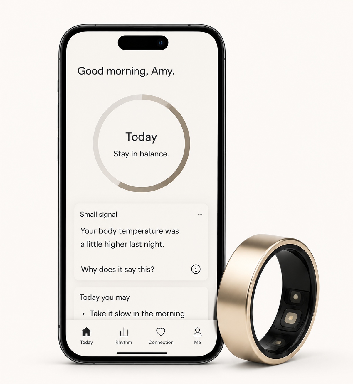 Glowhiz app next to a smart ring